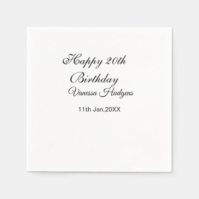 Serviette En Papier Happy 20th birthday name date simple minimal  (Devant)