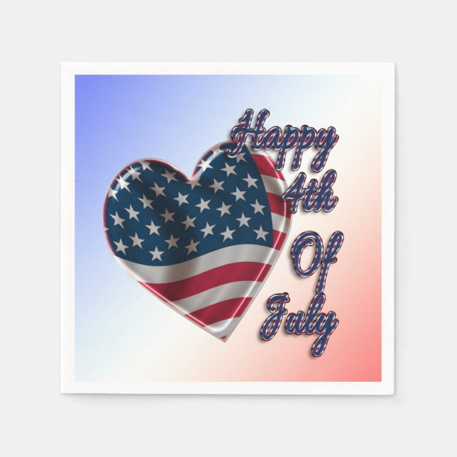 Serviette En Papier Happy 4 juillet USA Flag Heart (Devant)