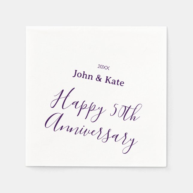Serviette En Papier Happy 50th anniversary purple name year simple  (Devant)
