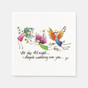 Serviette En Papier Happy Angels Flying Modern Aquarelle Croquis