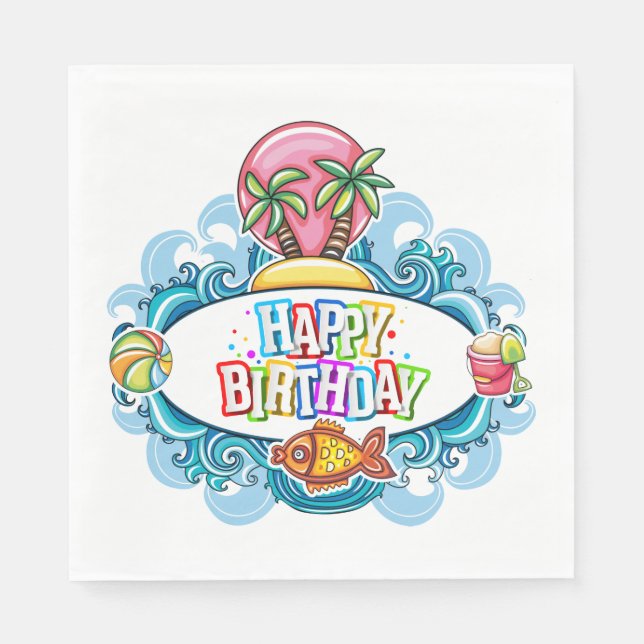 Serviette en papier Happy Birthday Beach Fun (Devant)