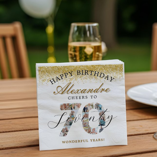 Serviette En Papier  Happy Birthday Cheers To 70 Years Photo Collage (Happy Birthday Cheers To 70 Years Photo Collage Napkins)
