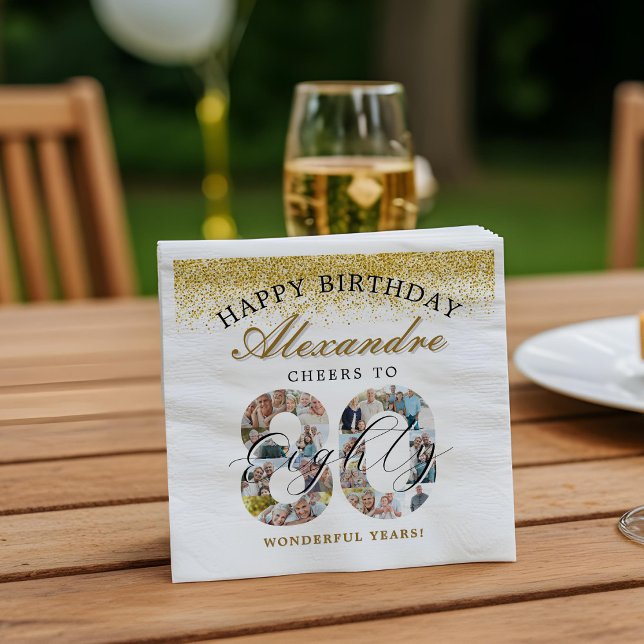 Serviette En Papier Happy Birthday Cheers To 80 Years Photo Collage (Happy Birthday Cheers To 80 Years Photo Collage Napkins)