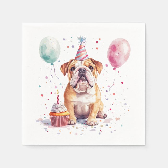 Serviette En Papier Happy Birthday English Bulldogs (Devant)