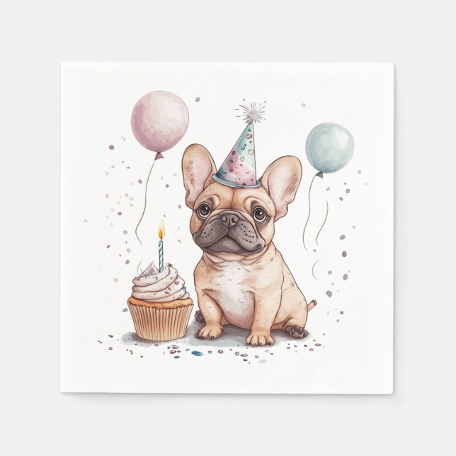 Serviette En Papier Happy Birthday French Bulldog (Devant)