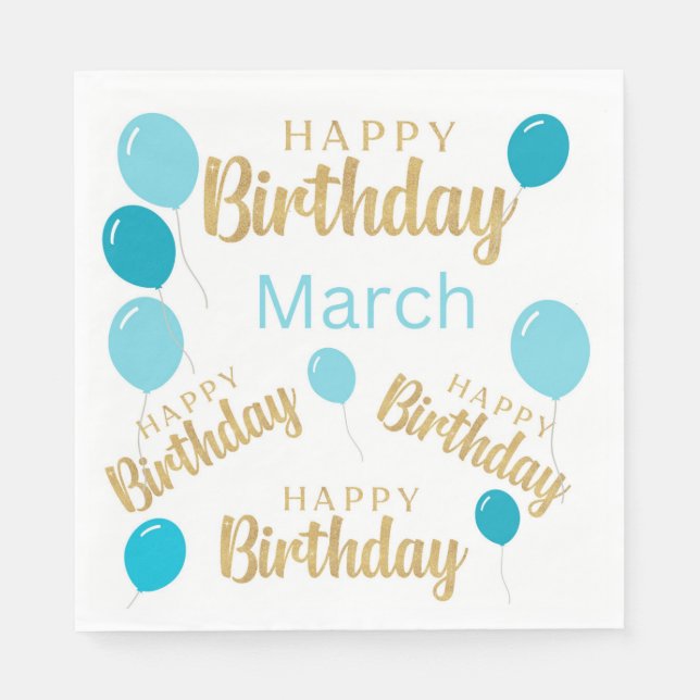 Serviette En Papier Happy birthday March birthdays Paper Napkin (Devant)