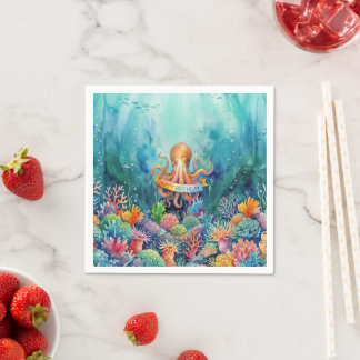 Serviette En Papier Happy Birthday Octopus Ocean Sea Life Water Fish