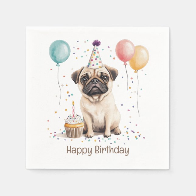 Serviette En Papier Happy Birthday Pug Dog (Devant)