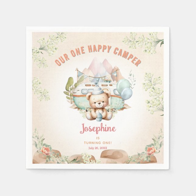 Serviette En Papier Happy Camper Été 1er Anniversaire Papier fille (Devant)