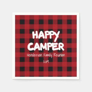 Serviette En Papier Happy Camper Red et Black Buffalo Plaid