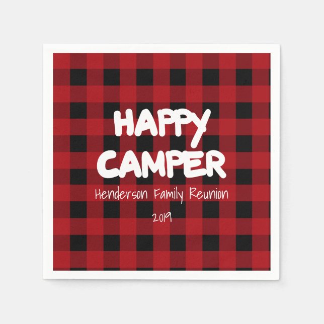 Serviette En Papier Happy Camper Red et Black Buffalo Plaid (Devant)