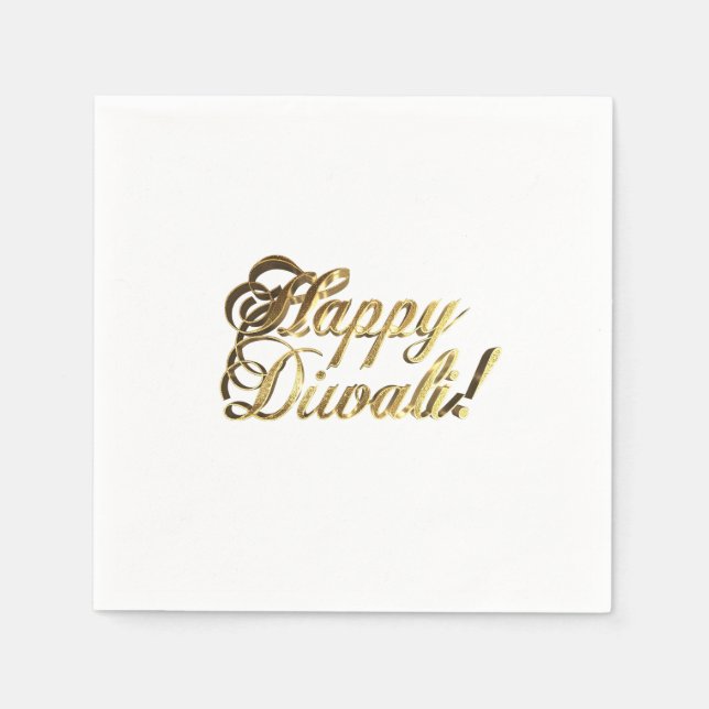 Serviette En Papier Happy Diwali Faux Gold Foil Typographie Élégante (Devant)