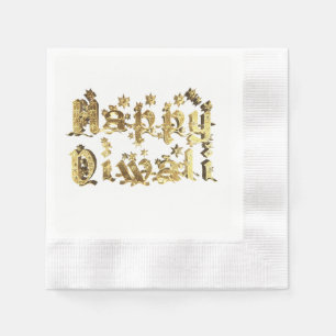 Serviette En Papier Happy Diwali Festival de la typographie aurifère d