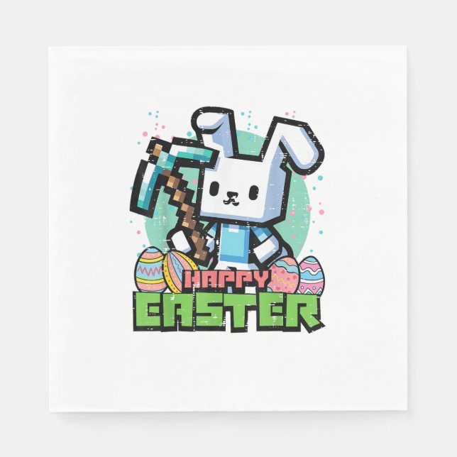 Serviette En Papier Happy Easter Bunny Pixel Game Gaming Gamer Boys Ki (Devant)