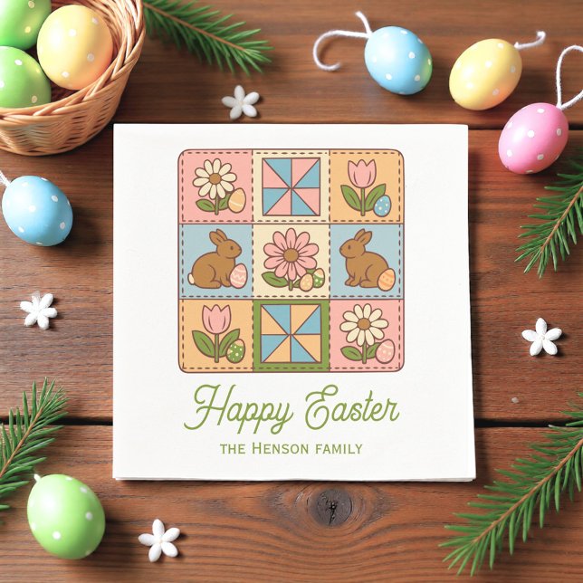 Serviette En Papier Happy Easter Bunny Quilt Pattern Family  (Créateur téléchargé)