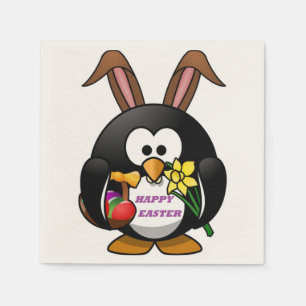 SERVIETTE EN PAPIER "HAPPY EASTER" PENGUIN BUNNY