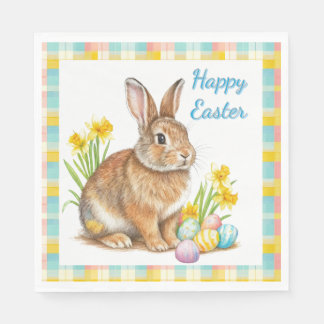 Serviette En Papier Happy Easter Rabbit Spring Plaid 
