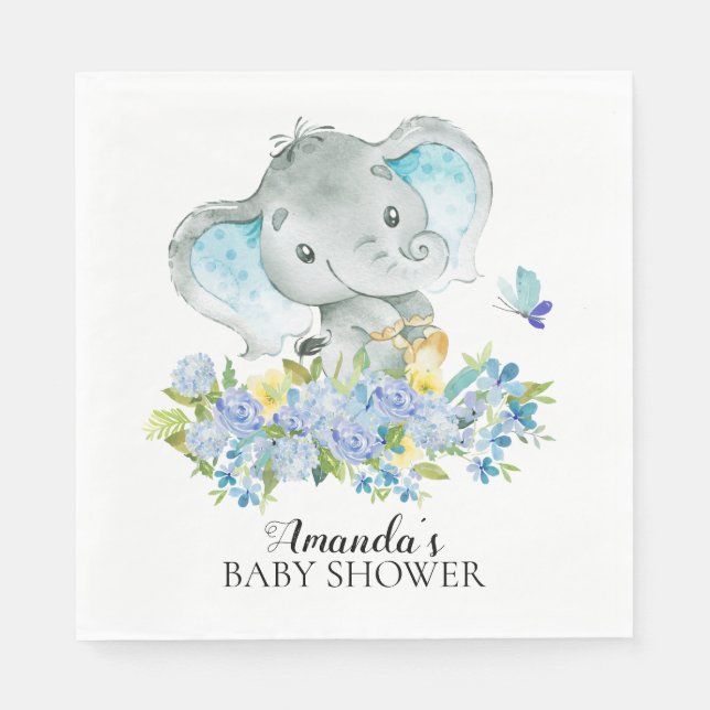 Serviette En Papier Happy Elephant Boys Baby shower papier serviettes (Devant)