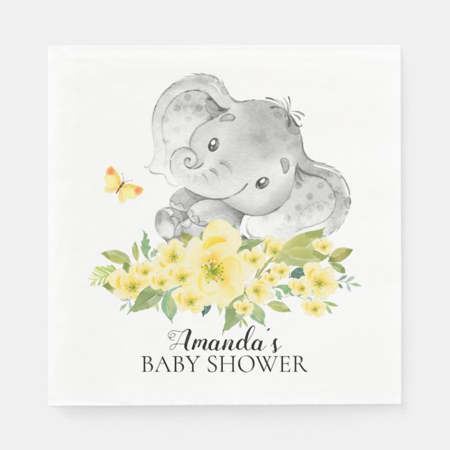 Serviette En Papier Happy Elephant Neutral Papier Baby shower Napkins (Devant)