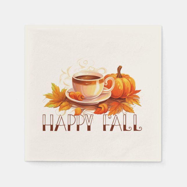 Serviette En Papier Happy Fall Coffee Citrouille (Devant)