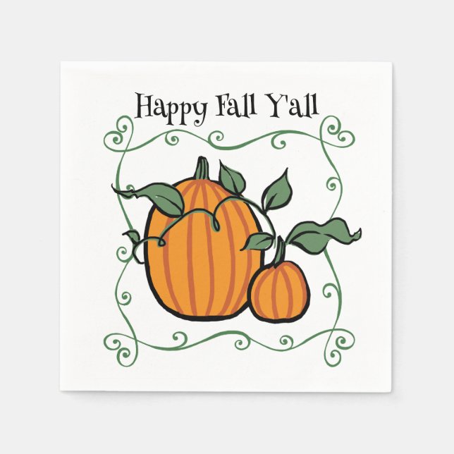 Serviette En Papier Happy Fall Y'all Citation Citrouille Thanksgiving (Devant)