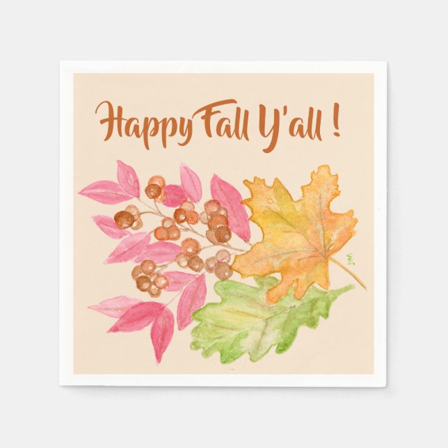 Serviette En Papier Happy Fall Y'all Feuilles et Berries Papier Napkin (Devant)