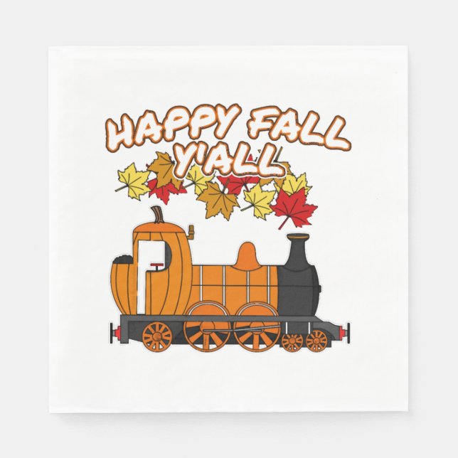 Serviette En Papier Happy Fall Y'All Train à vapeur Citrouille Railroa (Devant)