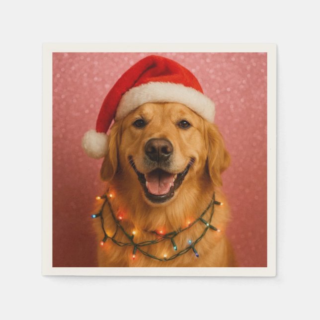 Serviette En Papier Happy Golden Retriever Christmas Card. (Devant)