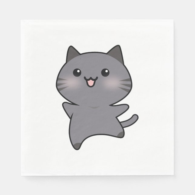 Serviette En Papier Happy Gray Walking Cat Cartoon (Devant)