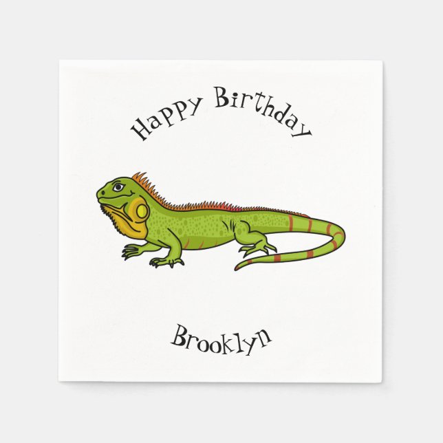 Serviette En Papier Happy green iguana cartoon (Devant)