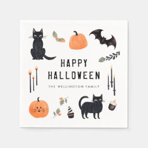 Serviette En Papier Happy Halloween Cute Chat Citrouille chauve
