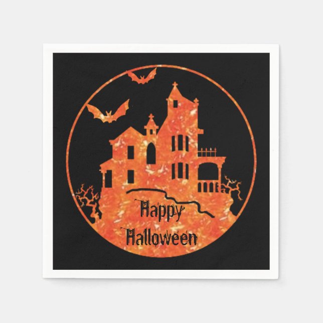 Serviette En Papier Happy Halloween Haunted House (Devant)