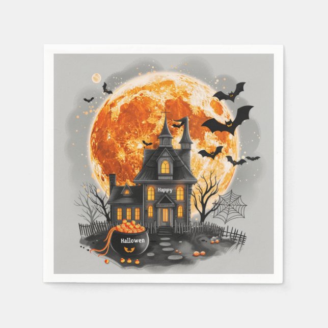 Serviette En Papier Happy Halloween Maison mignonne & Festive Hallowee (Devant)