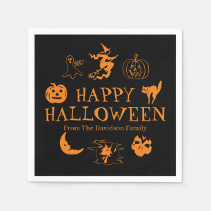Serviette En Papier Happy Halloween nom personnalisé noir orange éffra
