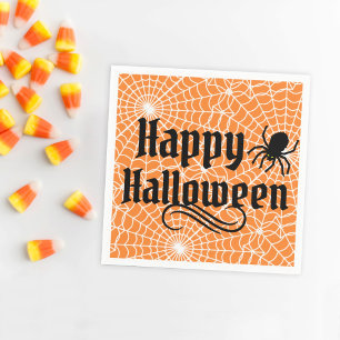 Serviette En Papier Happy Halloween Scary Orange Black Spider