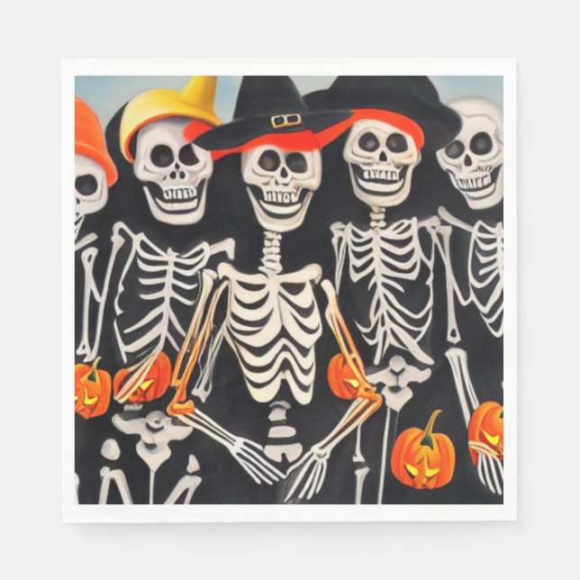 Serviette En Papier Happy Halloween Skeletons (Devant)