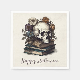 Serviette En Papier Happy Halloween Vintage Skull Books Dark Academia