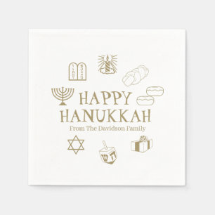 Serviette En Papier Happy Hanoukka or blanc personnalisé nom de famill