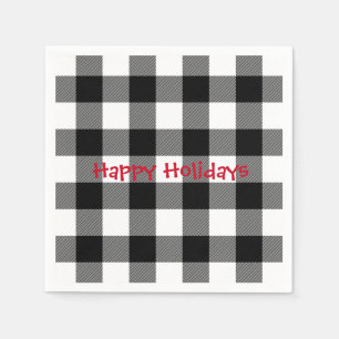 Serviette En Papier Happy Holiday buffle noir et blanc plaid