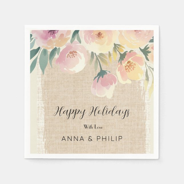 Serviette En Papier Happy holidays floral watercolor holiday  (Devant)