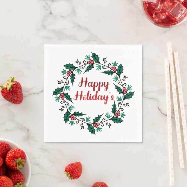 Serviette En Papier Happy Holiday's Wreath Paper Napkin (En situation)
