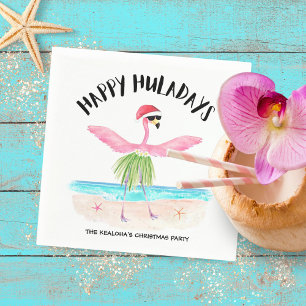 Serviette En Papier Happy Huladays Flamant rose Tropical Beach Noël