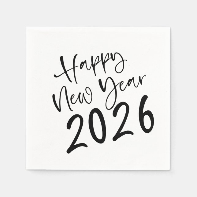 Serviette En Papier Happy New Year 2026 Script  (Devant)