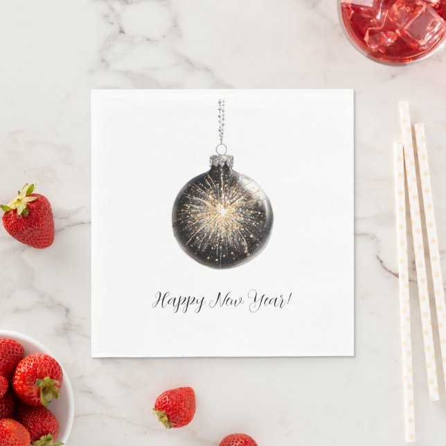 Serviette En Papier Happy New Year Fireworks Ball (En situation)