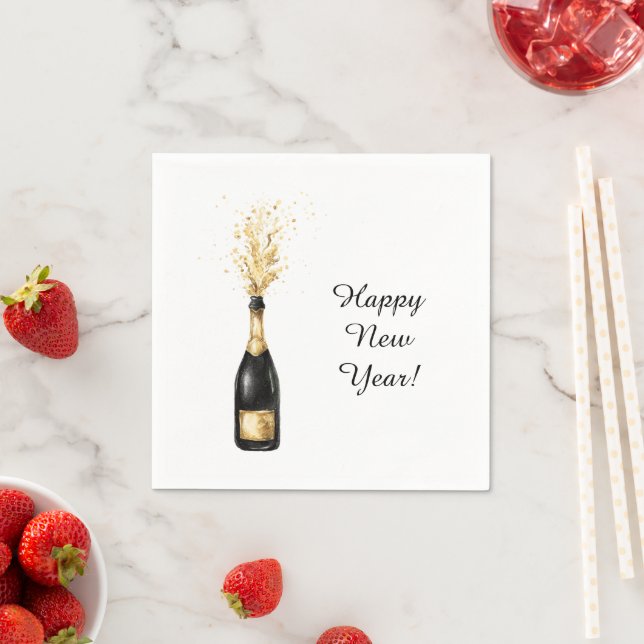 Serviette En Papier Happy New Year Gold Bottle (En situation)