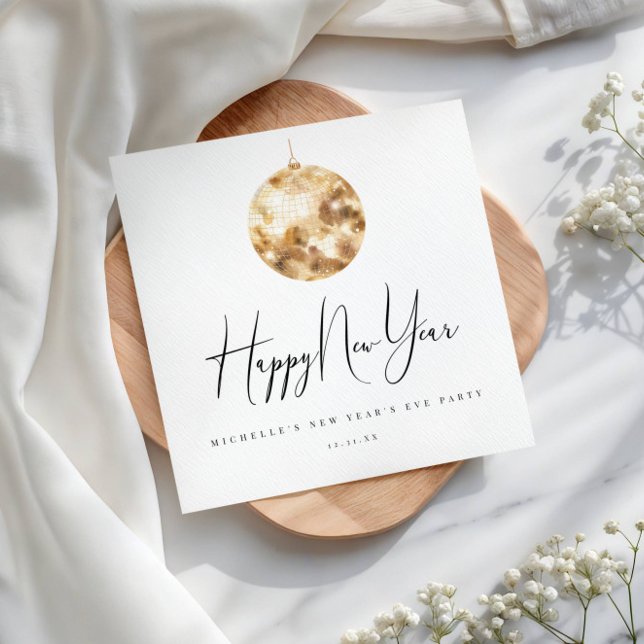 Serviette En Papier Happy New Year Gold Disco Ball  (Créateur téléchargé)
