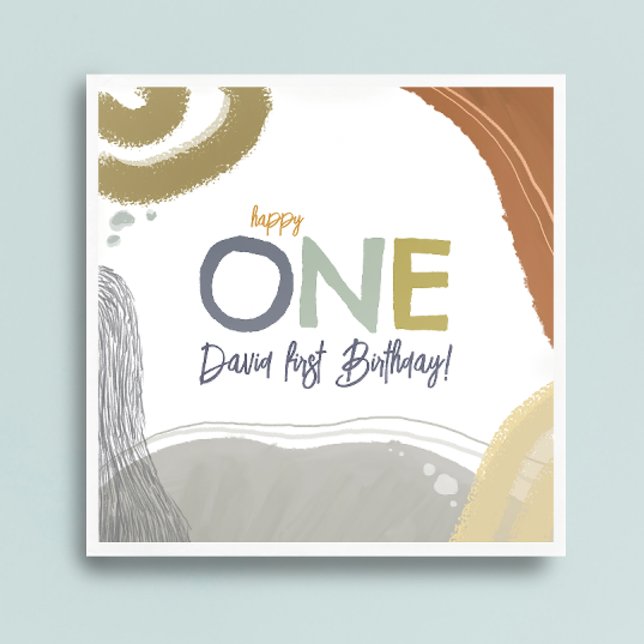 Serviette En Papier Happy One First Birthday boy Papier Napkin (Créateur téléchargé)