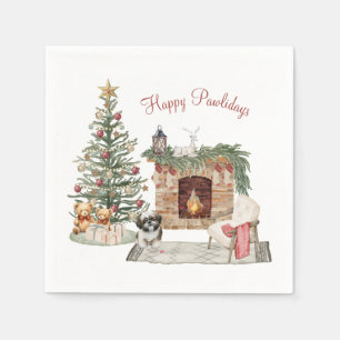 Serviette En Papier Happy Pawlidays Chien Design - Shih Tzu