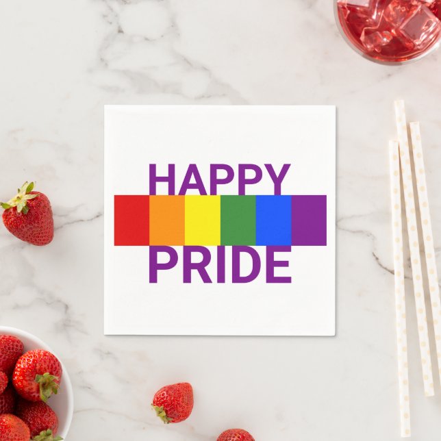 Serviette En Papier Happy Pride Bold Rainbow Flag Party (En situation)