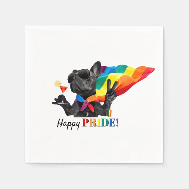 Serviette En Papier Happy Pride Party Dog in Rainbow Cape (Devant)
